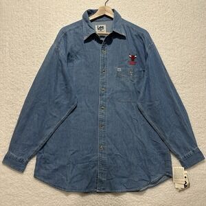 Vtg Lee Sport Blue Denim Cotton Button Down Chicago Bulls Long Sleeve Shirt Sz L